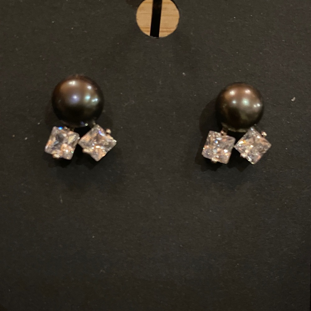 Sterling Silver Black Pearl and Silver Crystal Earrings